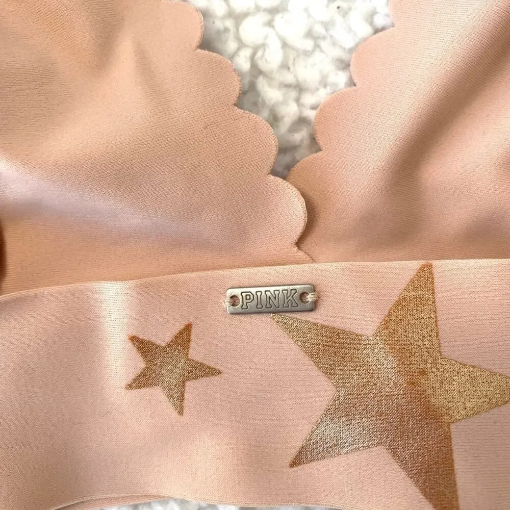 PINK Victoria’s Secret Bonded Scallop Star Plunge Pink & Gold Bralette Small